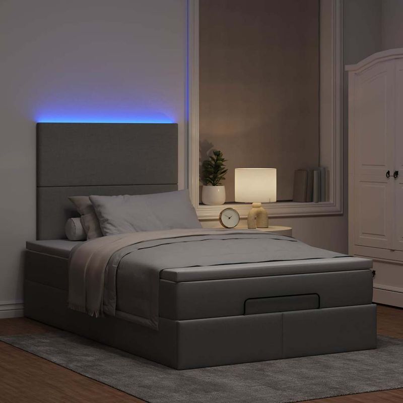 Casa si Gradina - Mobilier - Paturi si accesorii - Paturi - Cadru de pat otoman cu saltea tesatura gri deschis 120x190 cm - Infinity.ro