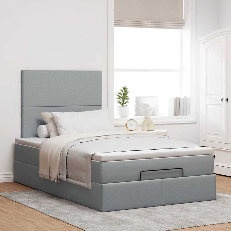 Casa si Gradina - Mobilier - Paturi si accesorii - Paturi - Cadru de pat otoman cu saltea tesatura gri deschis 120x190 cm - Infinity.ro