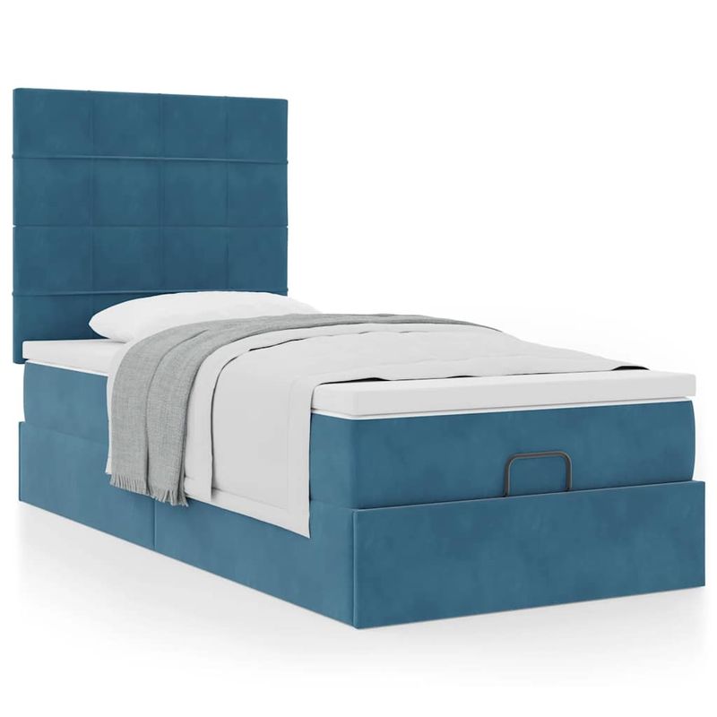 Casa si Gradina - Mobilier - Paturi si accesorii - Paturi - Cadru pat otoman cu saltele Albastru inchis 100x200cm catifea - Infinity.ro
