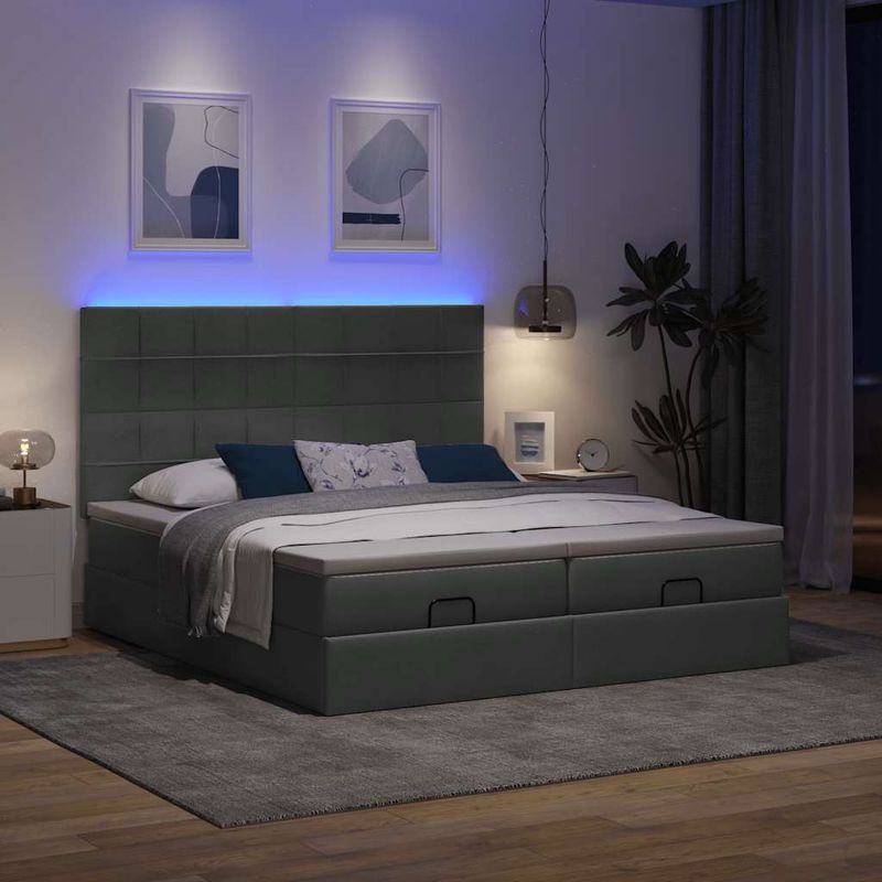 Casa si Gradina - Mobilier - Paturi si accesorii - Paturi - Cadru de pat otoman cu saltele Gri inchis 180x200cm tesatura - Infinity.ro