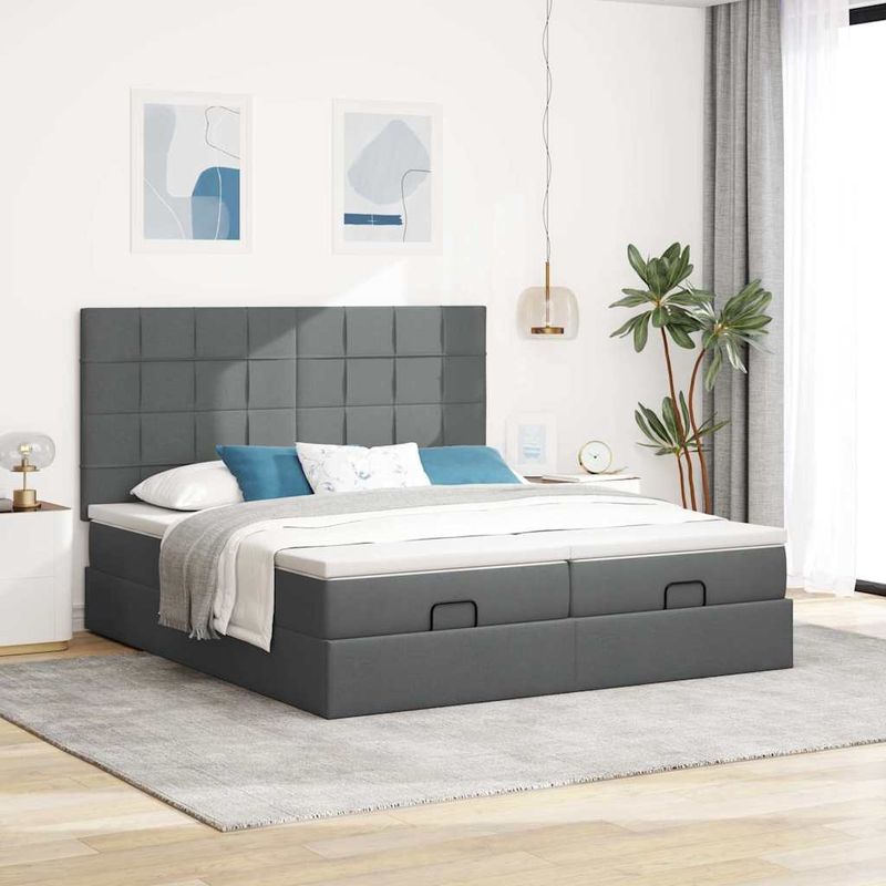 Casa si Gradina - Mobilier - Paturi si accesorii - Paturi - Cadru de pat otoman cu saltele Gri inchis 180x200cm tesatura - Infinity.ro