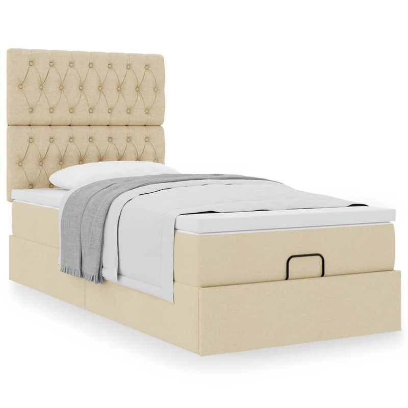 Casa si Gradina - Mobilier - Paturi si accesorii - Paturi - Cadru de pat otoman cu saltea crem 90x200cm stofa - Infinity.ro