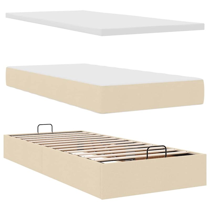 Casa si Gradina - Mobilier - Paturi si accesorii - Paturi - Cadru de pat otoman cu saltea crem 90x200cm stofa - Infinity.ro