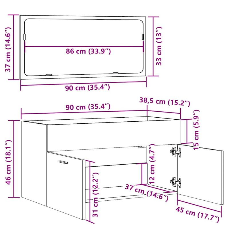 Casa si Gradina - Mobilier - Mobilier baie - Comode baie - Dulap de baie cu oglinda, gri beton, lemn prelucrat - Infinity.ro