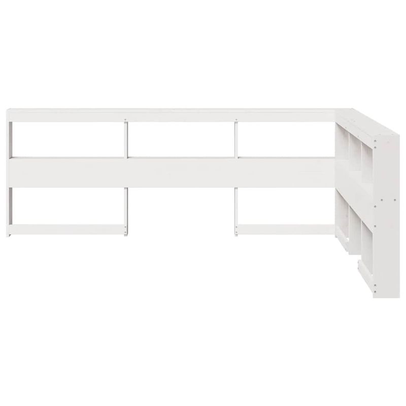 Casa si Gradina - Mobilier - Paturi si accesorii - Accesorii paturi - Tablie de pat cu biblioteca in forma de L, alb, 130 cm, lemn masiv de pin, mărime 138.5x208.5x80 cm - Infinity.ro