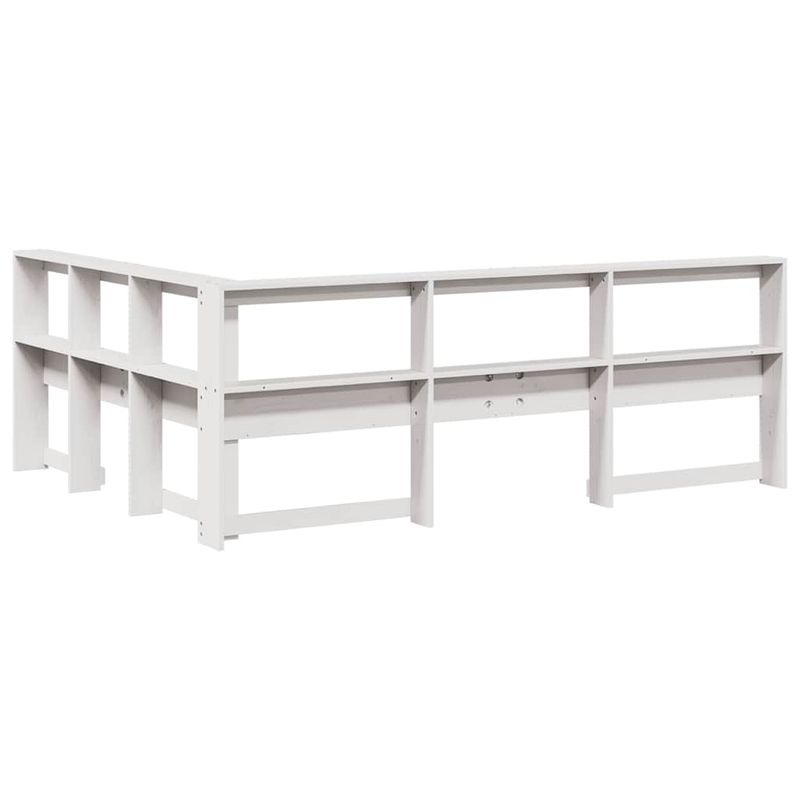 Casa si Gradina - Mobilier - Paturi si accesorii - Accesorii paturi - Tablie de pat cu biblioteca in forma de L, alb, 130 cm, lemn masiv de pin, mărime 138.5x208.5x80 cm - Infinity.ro