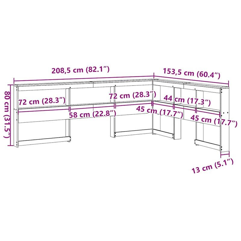 Casa si Gradina - Mobilier - Paturi si accesorii - Accesorii paturi - Tablie de pat cu biblioteca in forma de L, alb, 130 cm, lemn masiv de pin, mărime 138.5x208.5x80 cm - Infinity.ro