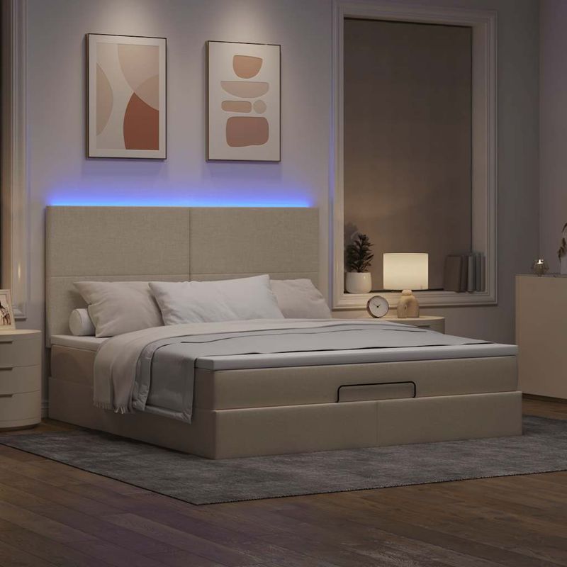 Casa si Gradina - Mobilier - Paturi si accesorii - Paturi - Cadru de pat otoman cu saltea crem 180x200cm stofa - Infinity.ro