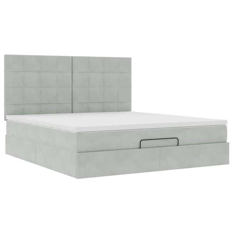Casa si Gradina - Mobilier - Paturi si accesorii - Paturi - Cadru de pat otoman cu saltele Gri deschis 160x200cm catifea - Infinity.ro