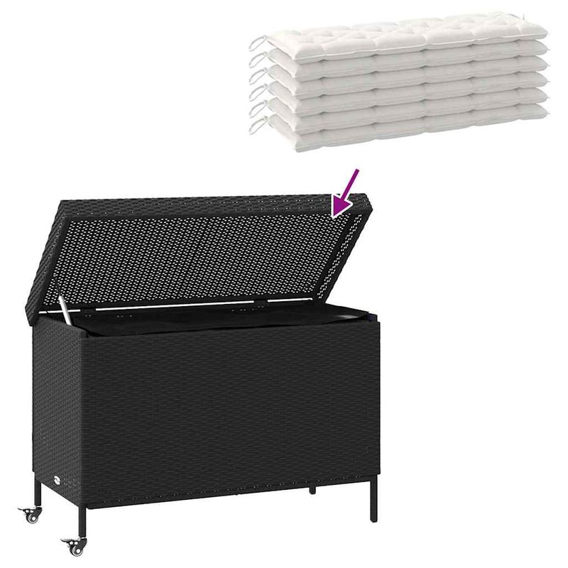 Casa si Gradina - Gradina si terasa - Mobilier exterior - Dulapuri si lazi depozitare exterior - Lada depozitare de gradina cu roti negru,110x55x73 cm poliratan - Infinity.ro