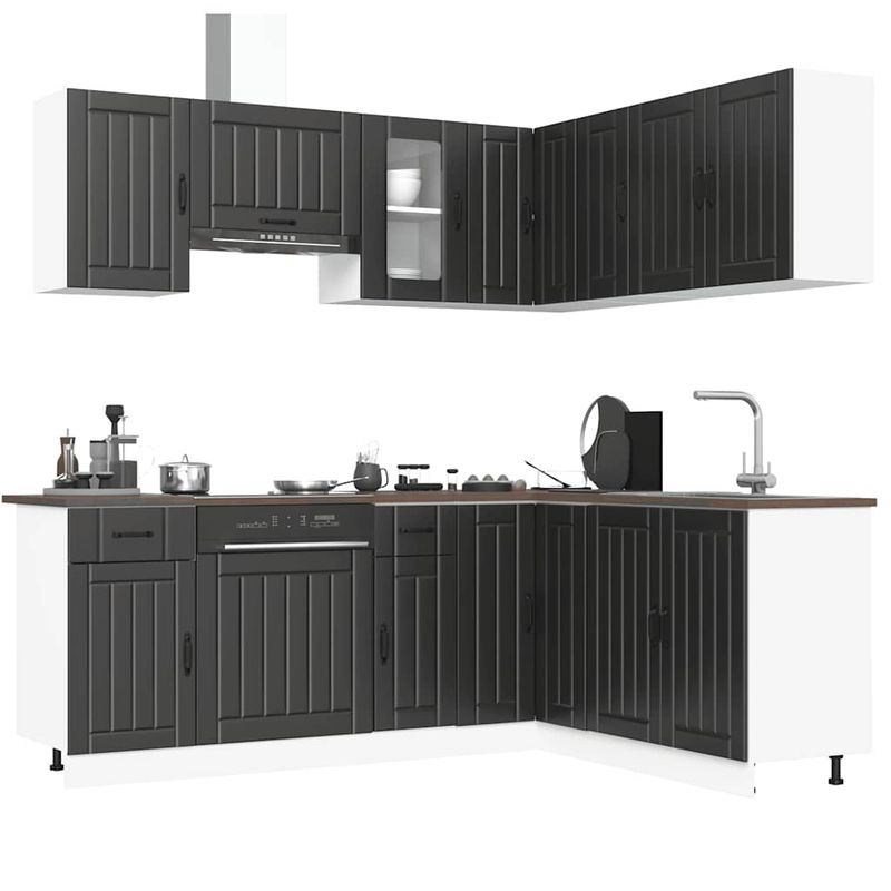 Casa si Gradina - Mobilier - Comode si corpuri - Corpuri bucatarie - Set dulap de bucatarie 11 piese „Kalmar” lemn negru prelucrat - Infinity.ro