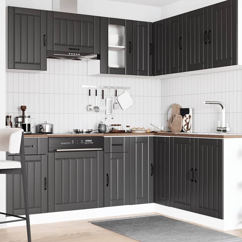 Casa si Gradina - Mobilier - Comode si corpuri - Corpuri bucatarie - Set dulap de bucatarie 11 piese „Kalmar” lemn negru prelucrat - Infinity.ro