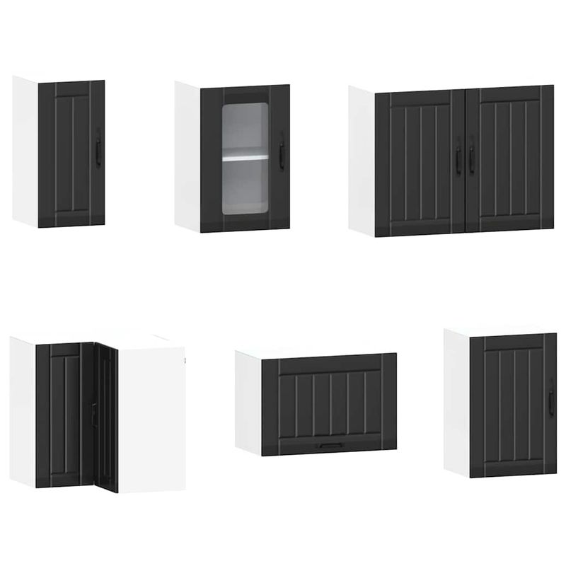 Casa si Gradina - Mobilier - Comode si corpuri - Corpuri bucatarie - Set dulap de bucatarie 11 piese „Kalmar” lemn negru prelucrat - Infinity.ro