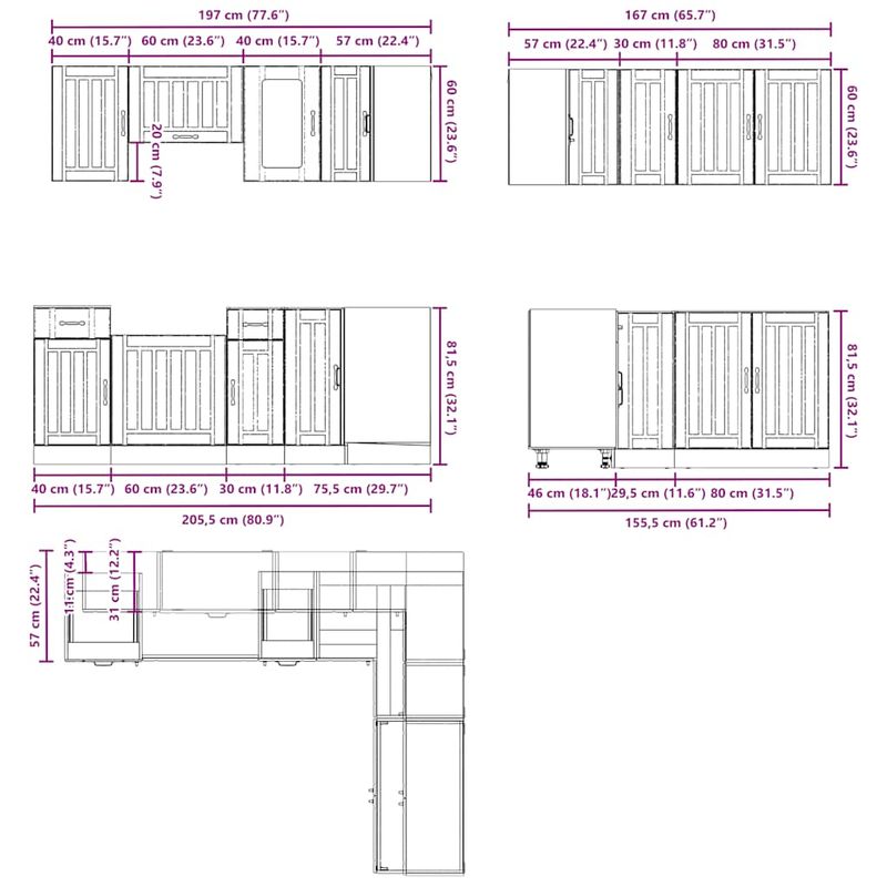 Casa si Gradina - Mobilier - Comode si corpuri - Corpuri bucatarie - Set dulap de bucatarie 11 piese „Kalmar” lemn negru prelucrat - Infinity.ro