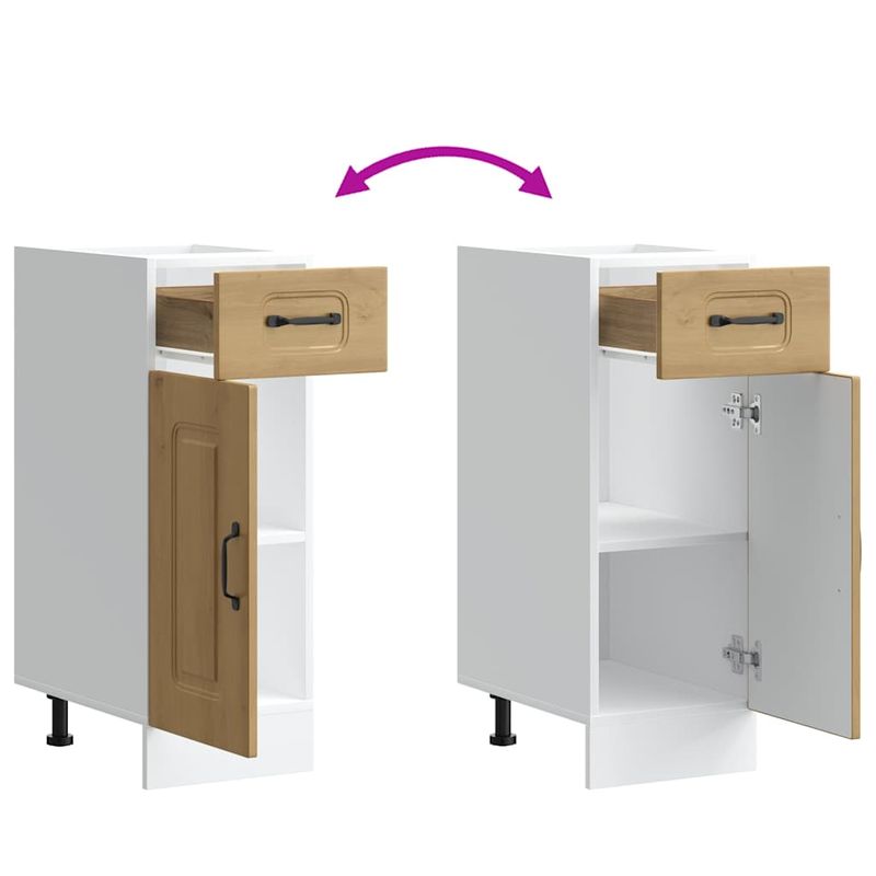 Casa si Gradina - Mobilier - Comode si corpuri - Corpuri bucatarie - Dulap de baza de bucatarie „Kalmar” stejar artizanal lemn, model 1x dulap inferior (1 ușă 1 sertar), mărime 30x46x81.5 cm - Infinity.ro