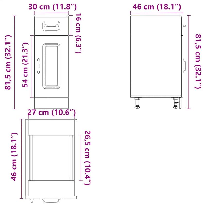 Casa si Gradina - Mobilier - Comode si corpuri - Corpuri bucatarie - Dulap de baza de bucatarie „Kalmar” stejar artizanal lemn, model 1x dulap inferior (1 ușă 1 sertar), mărime 30x46x81.5 cm - Infinity.ro