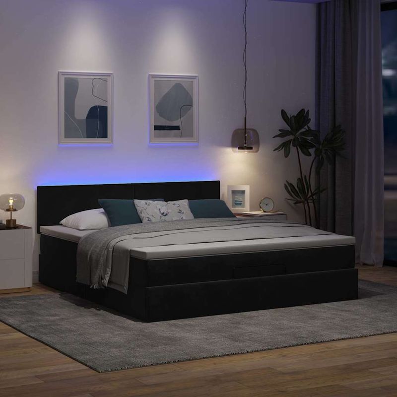 Casa si Gradina - Mobilier - Paturi si accesorii - Paturi - Cadru de pat otoman cu saltea, catifea neagra 180x200cm - Infinity.ro