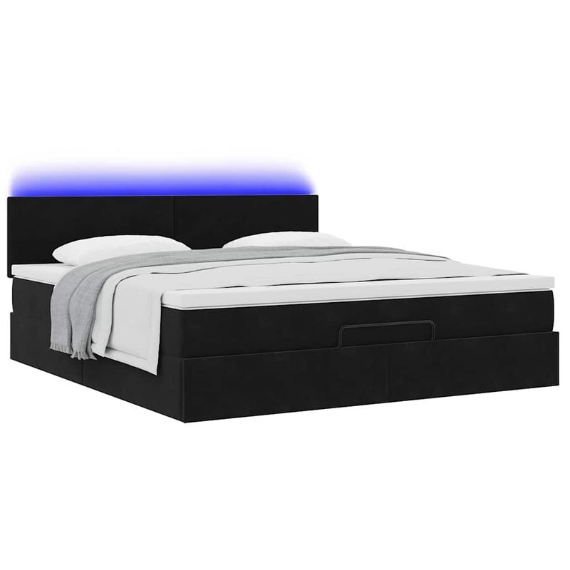 Casa si Gradina - Mobilier - Paturi si accesorii - Paturi - Cadru de pat otoman cu saltea, catifea neagra 180x200cm - Infinity.ro