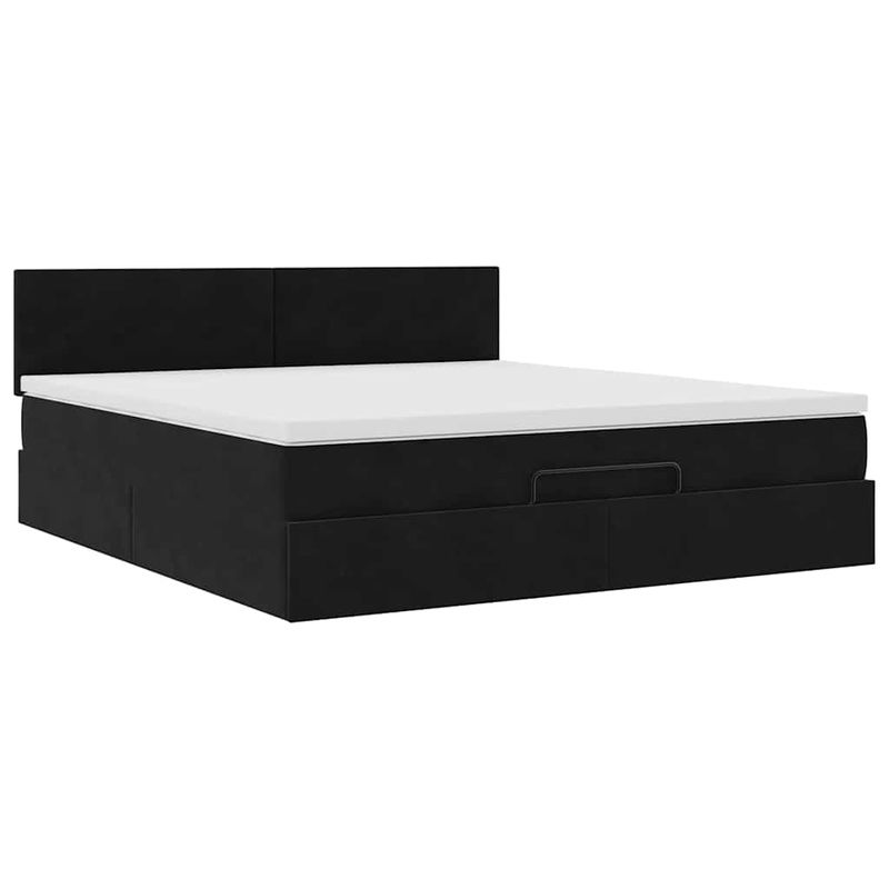 Casa si Gradina - Mobilier - Paturi si accesorii - Paturi - Cadru de pat otoman cu saltea, catifea neagra 180x200cm - Infinity.ro