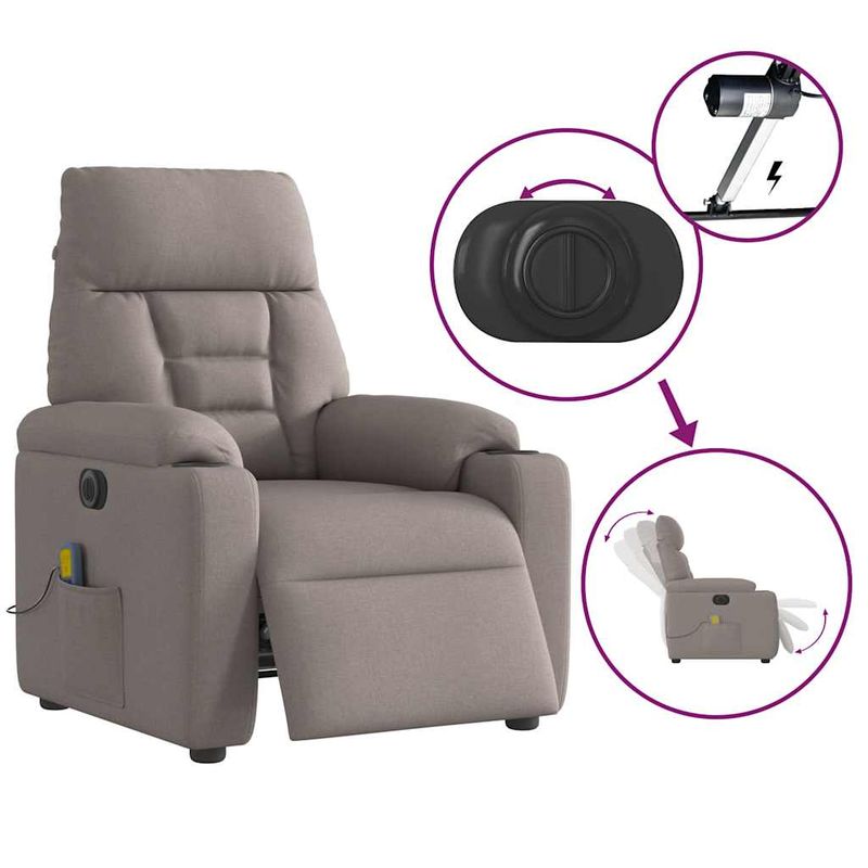 Ingrijire personala si Cosmetice - Sanatate si wellness - Articole wellness - Fotolii de masaj - Fotoliu electric de masaj rabatabil, gri taupe, textil - Infinity.ro