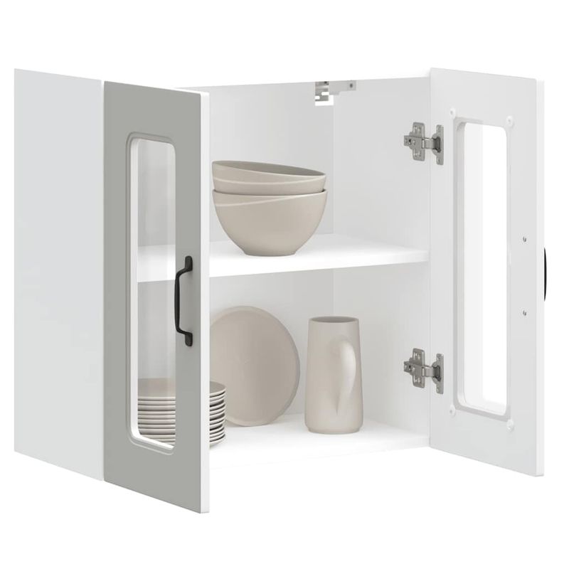 Casa si Gradina - Mobilier - Comode si corpuri - Corpuri bucatarie - Dulap de bucatarie cu usa sticla „Kalmar” lemn prelucrat alb, model 1x dulap de perete din sticlă (2 uși), mărime 60x31x60 cm - Infinity.ro