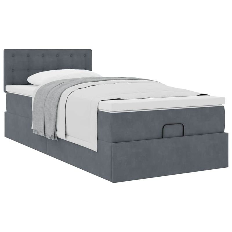 Casa si Gradina - Mobilier - Paturi si accesorii - Paturi - Cadru de pat otoman cu saltea catifea gri inchis 90x190cm - Infinity.ro