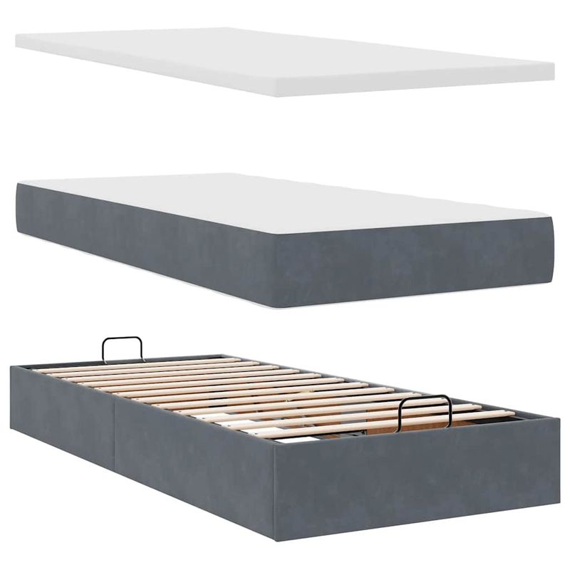 Casa si Gradina - Mobilier - Paturi si accesorii - Paturi - Cadru de pat otoman cu saltea catifea gri inchis 90x190cm - Infinity.ro