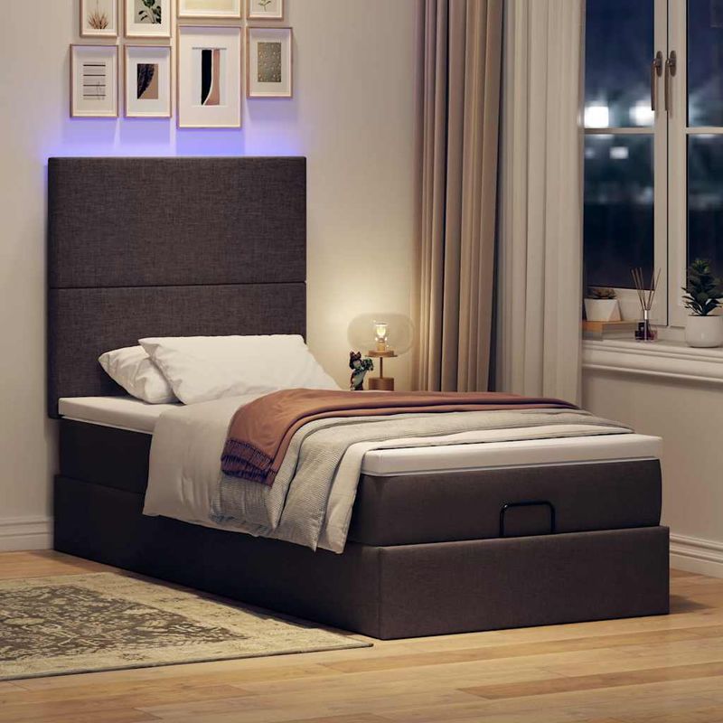 Casa si Gradina - Mobilier - Paturi si accesorii - Paturi - Cadru de pat otoman cu saltea tesatura maro inchis 90x200 cm - Infinity.ro