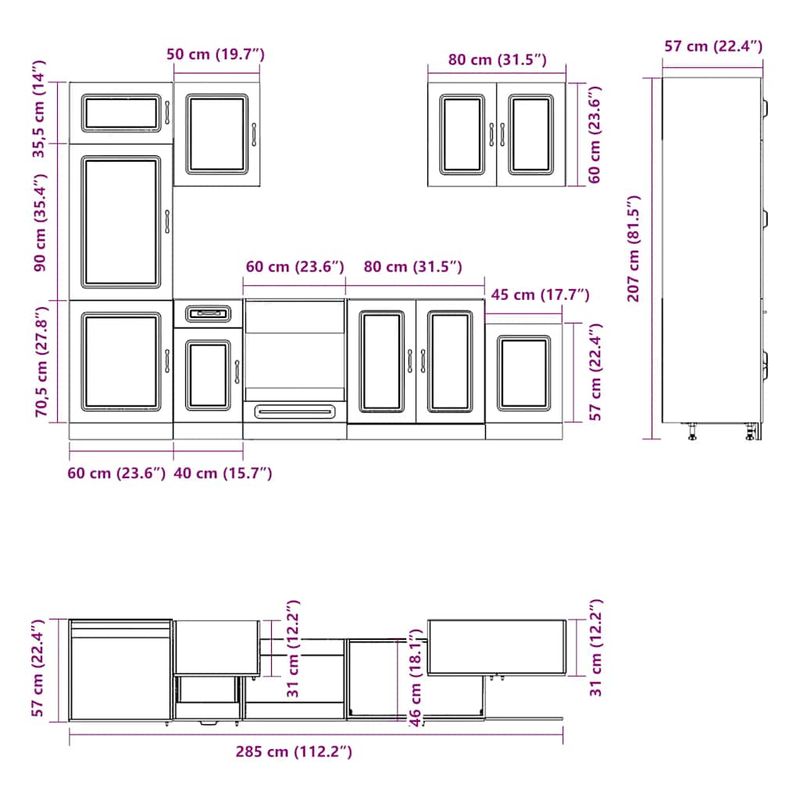 Casa si Gradina - Mobilier - Comode si corpuri - Corpuri bucatarie - Set de dulapuri de bucatarie 7 piese „Kalmar” Lemn vechi lemn - Infinity.ro