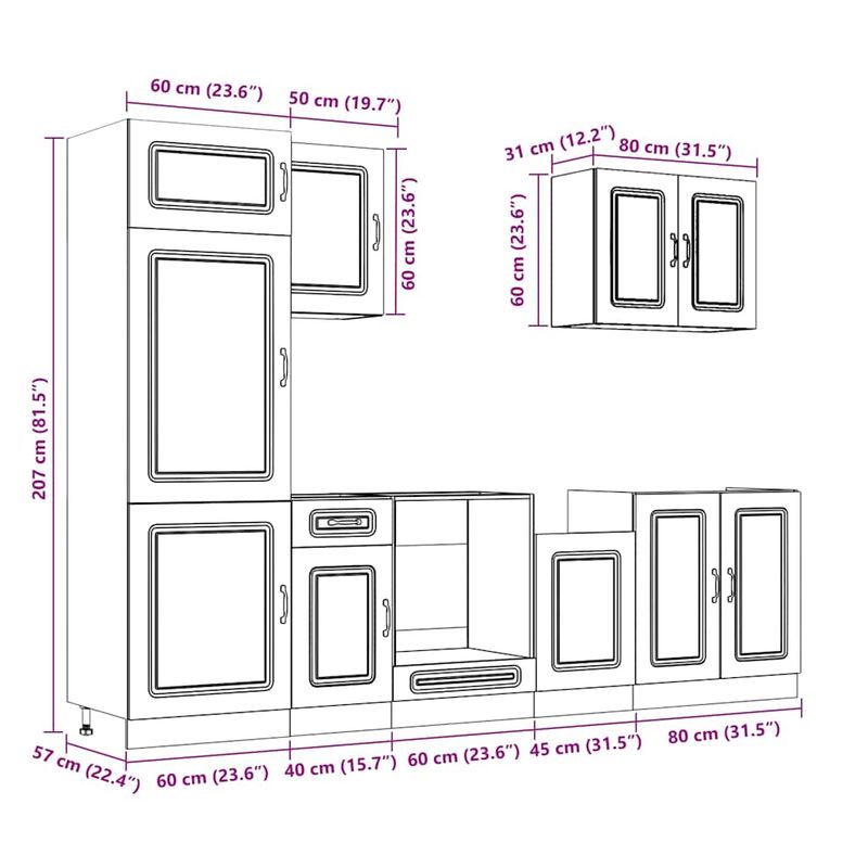 Casa si Gradina - Mobilier - Comode si corpuri - Corpuri bucatarie - Set de dulapuri de bucatarie 7 piese „Kalmar” Lemn vechi lemn - Infinity.ro