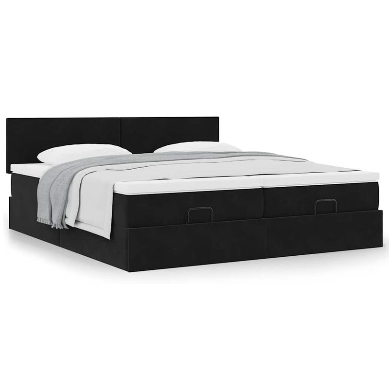 Casa si Gradina - Mobilier - Paturi si accesorii - Paturi - Cadru de pat otoman cu saltele, catifea neagra 180x200cm - Infinity.ro