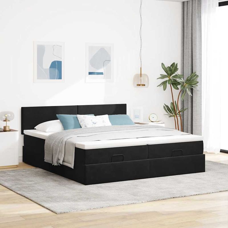 Casa si Gradina - Mobilier - Paturi si accesorii - Paturi - Cadru de pat otoman cu saltele, catifea neagra 180x200cm - Infinity.ro