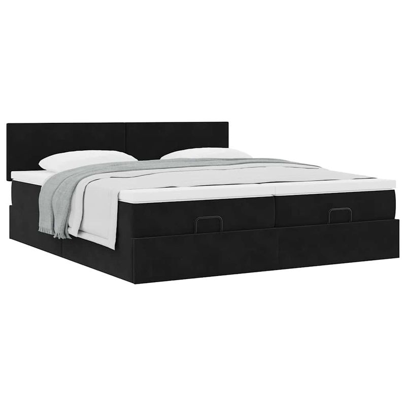 Casa si Gradina - Mobilier - Paturi si accesorii - Paturi - Cadru de pat otoman cu saltele, catifea neagra 180x200cm - Infinity.ro