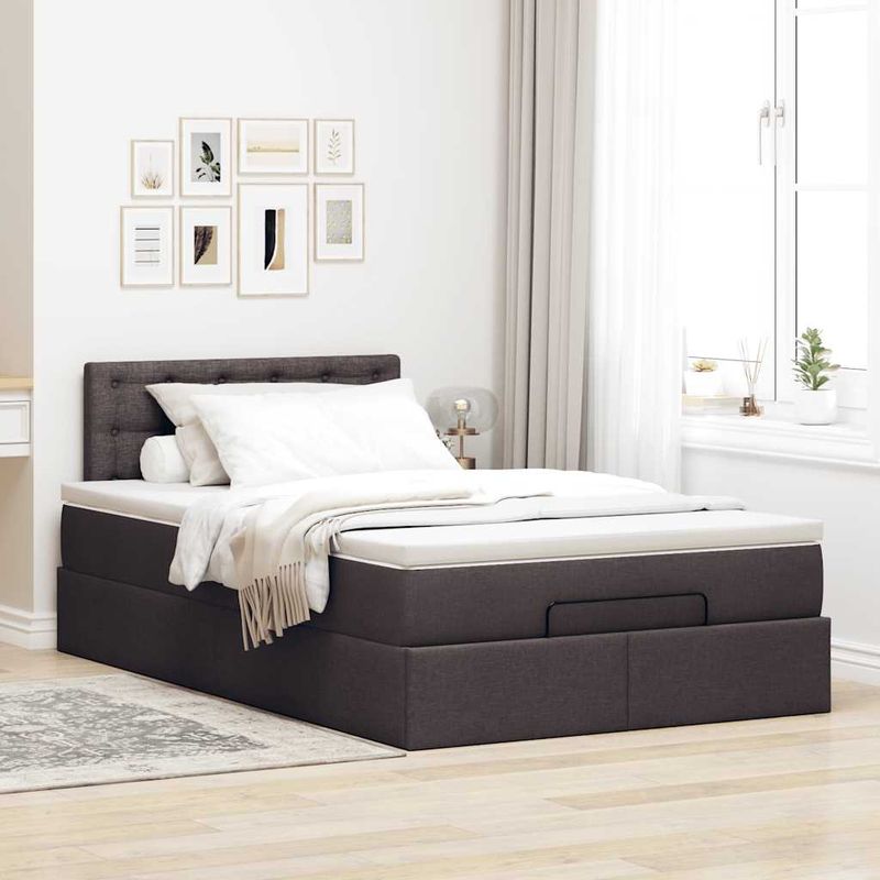 Casa si Gradina - Mobilier - Paturi si accesorii - Paturi - Cadru de pat otoman cu saltea tesatura maro inchis 120x190 cm - Infinity.ro