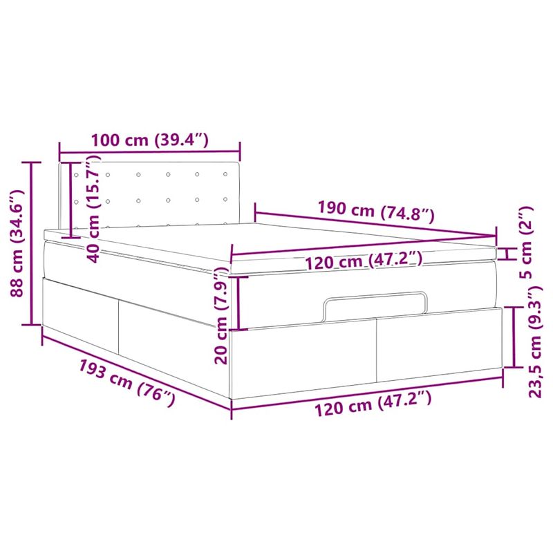 Casa si Gradina - Mobilier - Paturi si accesorii - Paturi - Cadru de pat otoman cu saltea tesatura maro inchis 120x190 cm - Infinity.ro