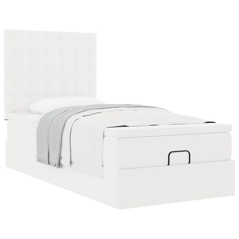 Casa si Gradina - Mobilier - Paturi si accesorii - Paturi - Cadru de pat otoman cu saltea alb 90x200cm piele artificiala - Infinity.ro