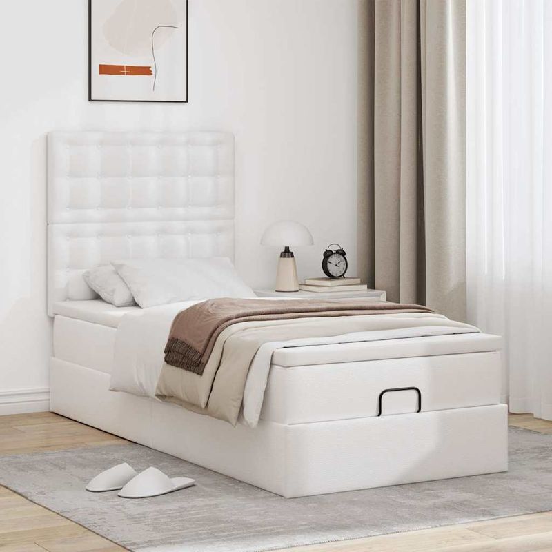 Casa si Gradina - Mobilier - Paturi si accesorii - Paturi - Cadru de pat otoman cu saltea alb 90x200cm piele artificiala - Infinity.ro