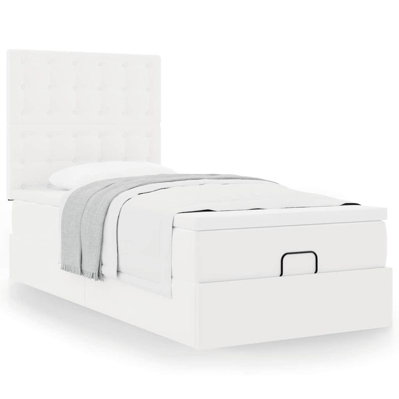 Casa si Gradina - Mobilier - Paturi si accesorii - Paturi - Cadru de pat otoman cu saltea alb 90x200cm piele artificiala - Infinity.ro