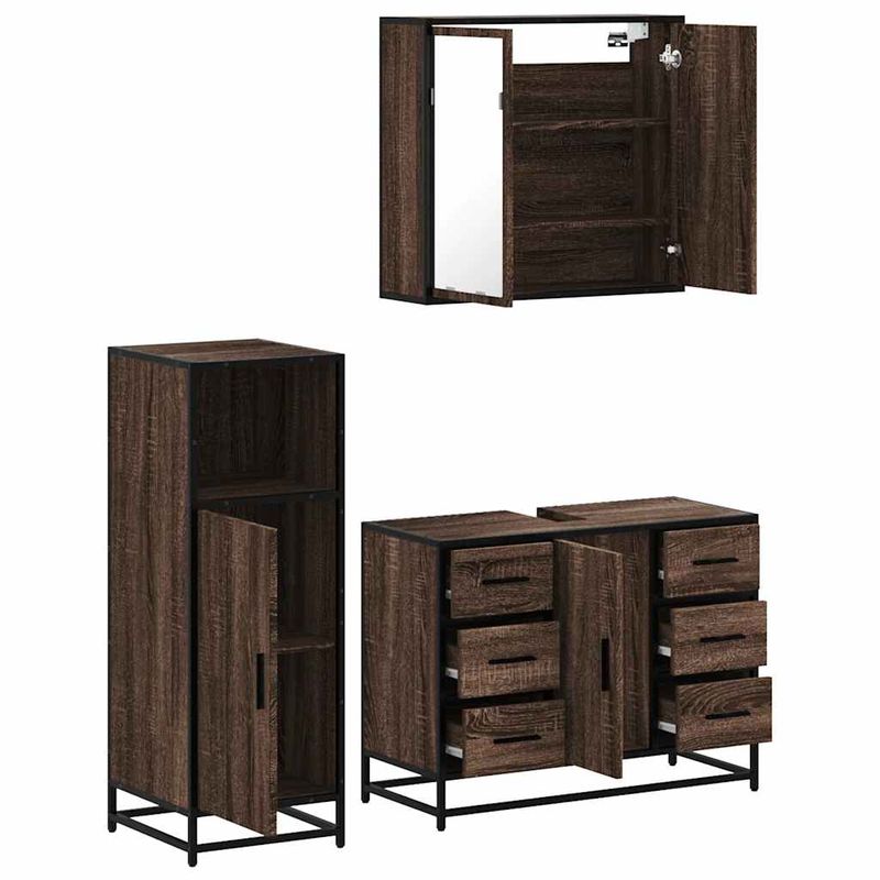 Casa si Gradina - Mobilier - Seturi de mobilier - Seturi baie - Set mobilier de baie, 3 piese, stejar maro, lemn prelucrat - Infinity.ro