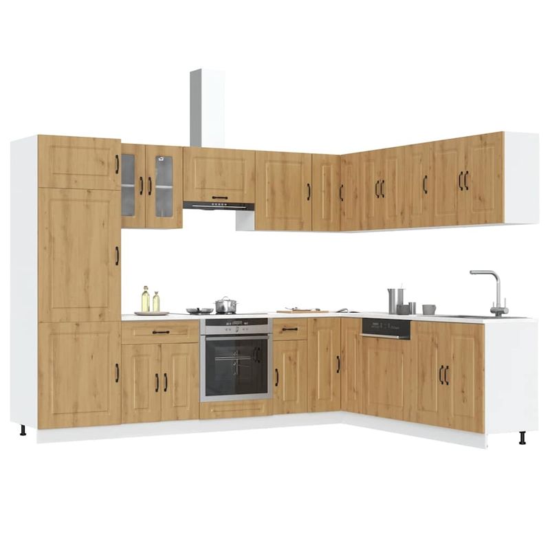 Casa si Gradina - Mobilier - Comode si corpuri - Corpuri bucatarie - Set dulap de bucatarie 14 piese „Kalmar” stejar artizanal lemn - Infinity.ro