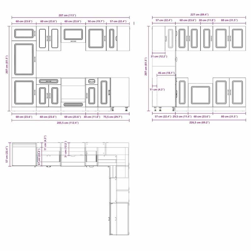 Casa si Gradina - Mobilier - Comode si corpuri - Corpuri bucatarie - Set dulap de bucatarie 14 piese „Kalmar” stejar artizanal lemn - Infinity.ro