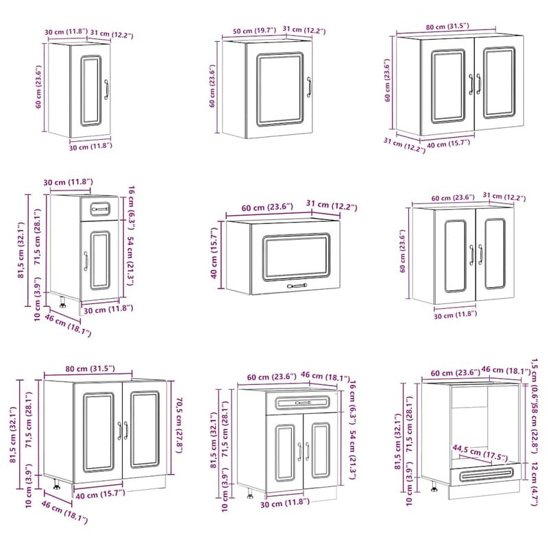 Casa si Gradina - Mobilier - Comode si corpuri - Corpuri bucatarie - Set dulap de bucatarie 14 piese „Kalmar” stejar artizanal lemn - Infinity.ro