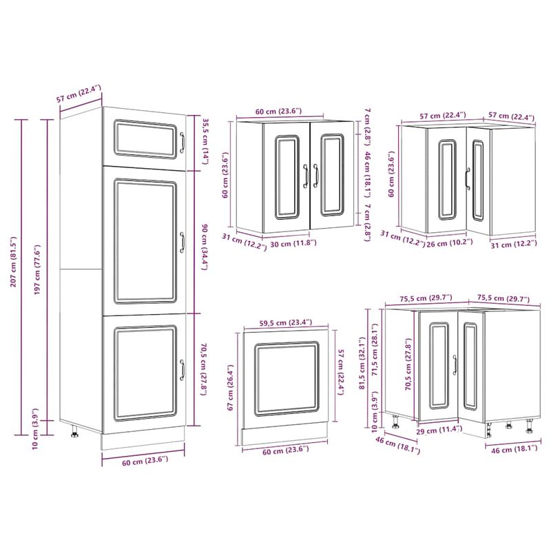 Casa si Gradina - Mobilier - Comode si corpuri - Corpuri bucatarie - Set dulap de bucatarie 14 piese „Kalmar” stejar artizanal lemn - Infinity.ro