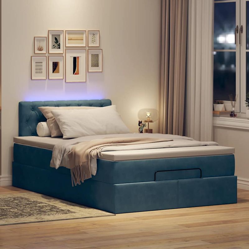 Casa si Gradina - Mobilier - Paturi si accesorii - Paturi - Cadru de pat otoman cu saltea Albastru inchis 120x200cm catifea - Infinity.ro
