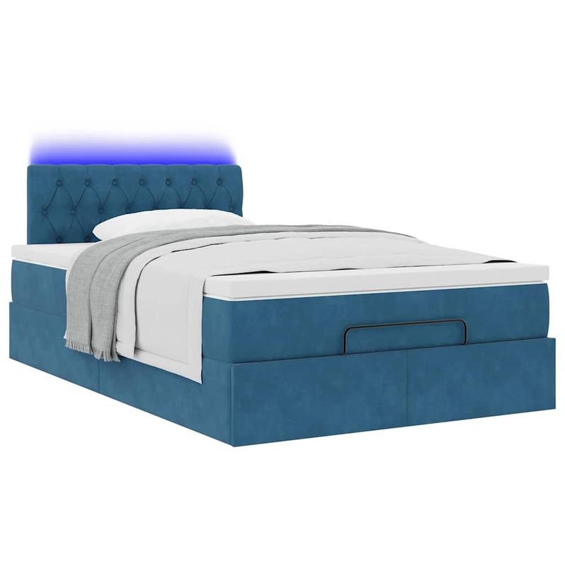 Casa si Gradina - Mobilier - Paturi si accesorii - Paturi - Cadru de pat otoman cu saltea Albastru inchis 120x200cm catifea - Infinity.ro