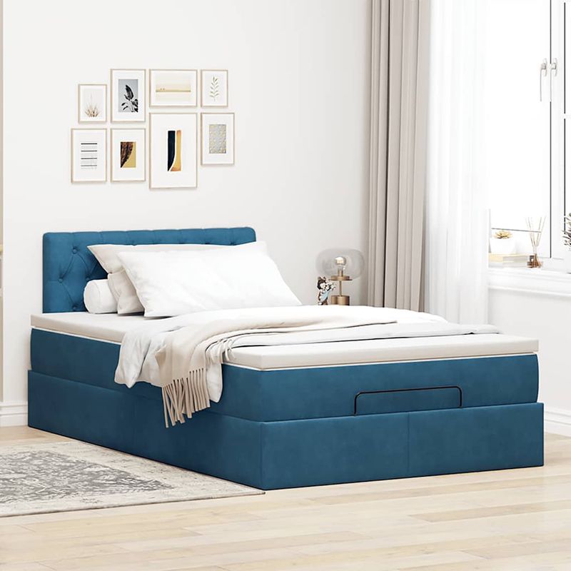 Casa si Gradina - Mobilier - Paturi si accesorii - Paturi - Cadru de pat otoman cu saltea Albastru inchis 120x200cm catifea - Infinity.ro