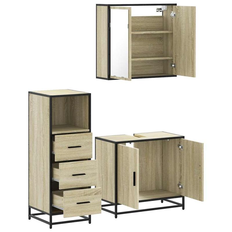 Casa si Gradina - Mobilier - Seturi de mobilier - Seturi baie - Set mobilier de baie, 3 piese, stejar sonoma, lemn prelucrat - Infinity.ro