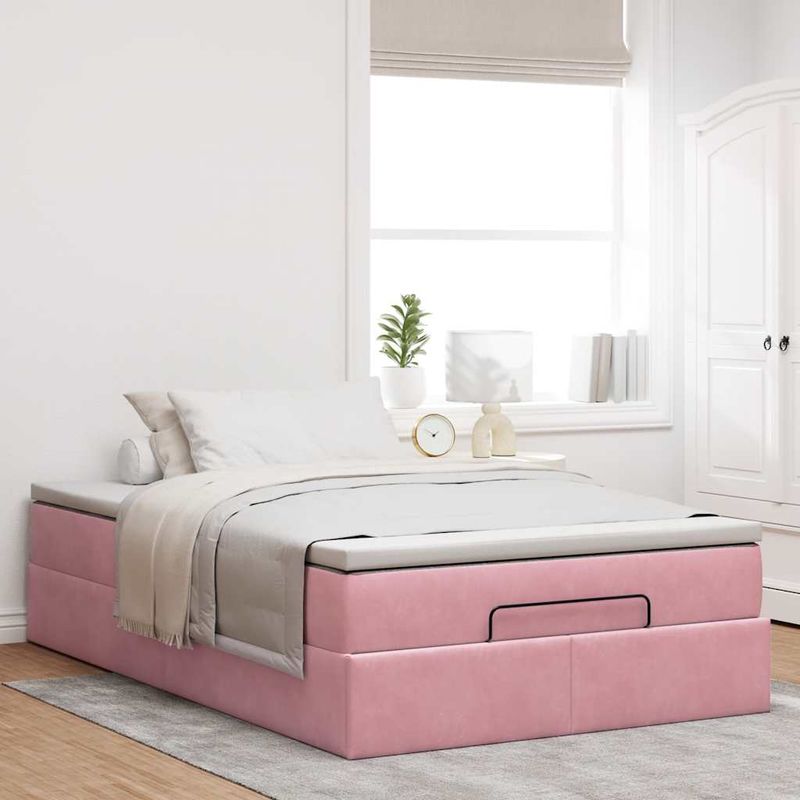 Casa si Gradina - Mobilier - Paturi si accesorii - Paturi - Cadru de pat otoman cu saltea roz 120x190 cm catifea - Infinity.ro