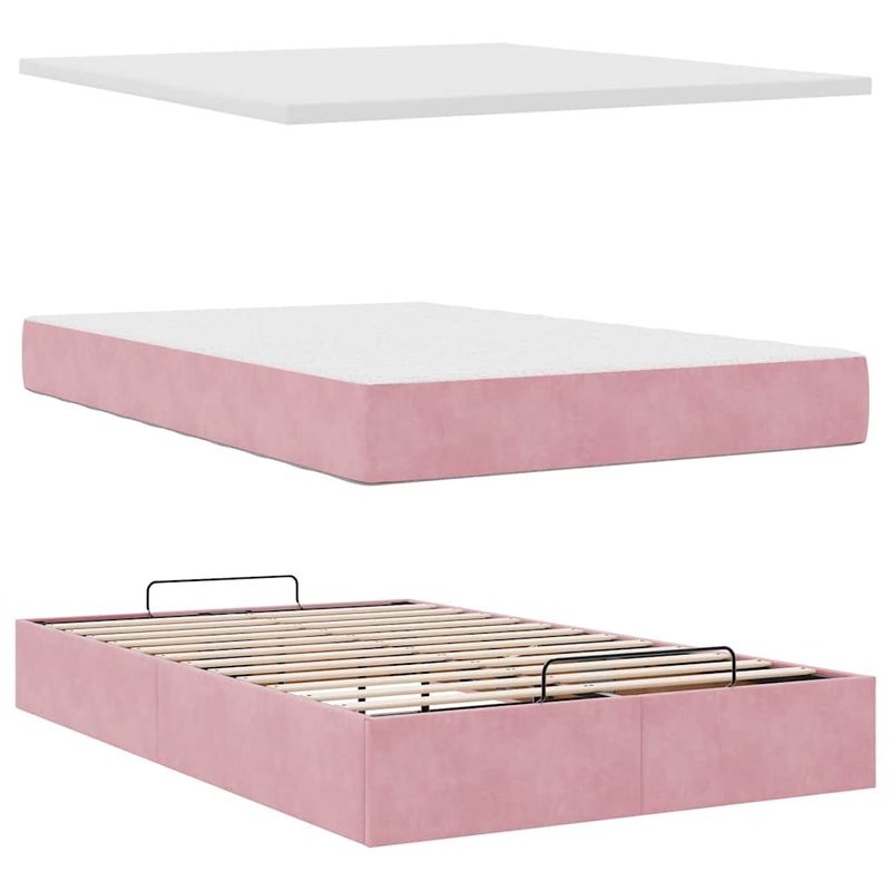 Casa si Gradina - Mobilier - Paturi si accesorii - Paturi - Cadru de pat otoman cu saltea roz 120x190 cm catifea - Infinity.ro