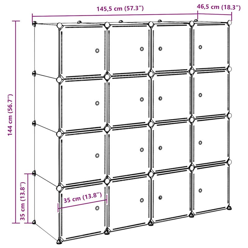 Casa si Gradina - Mobilier - Organizare si depozitare - Organizator incaltaminte - Organizator cuburi depozitare cu 16 cuburi si tije de agatat PP - Infinity.ro